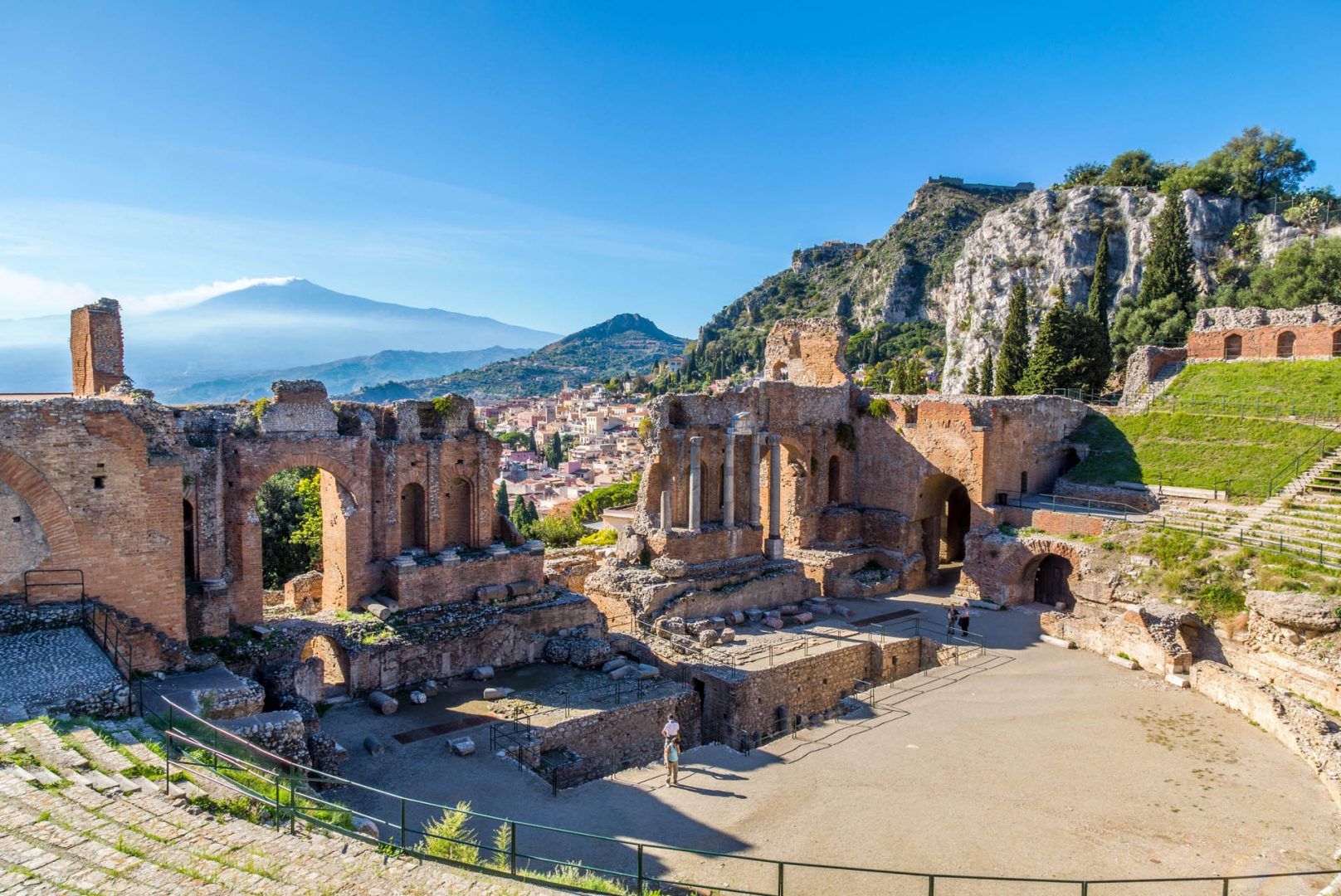 The stage of Taormina's Greek Theater with the Etna in the background, Taormina, Sicily © K. Roy Zerloch/Shutterstock